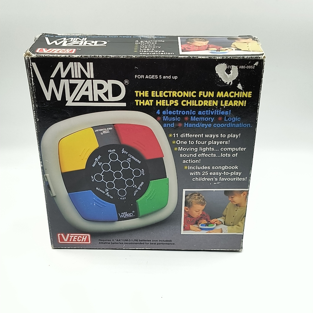 Vintage MINI WIZARD 4-in-1 Electronic Handheld Sensory Game 1987 VTECH Works!